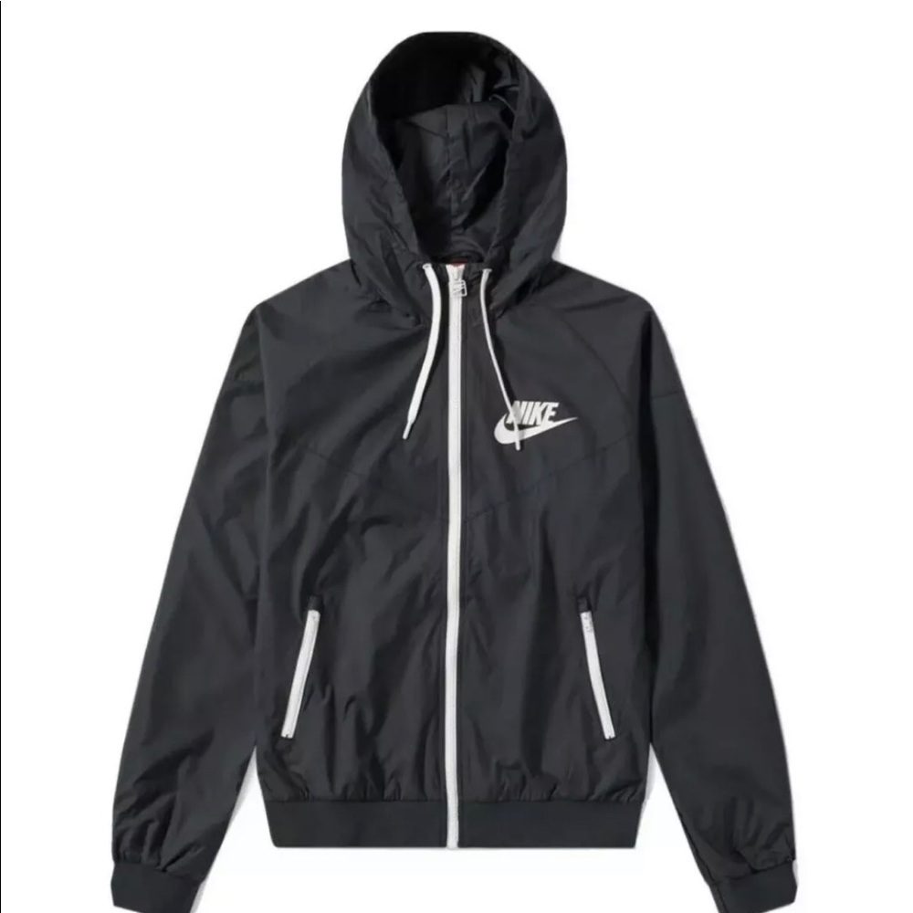 Nike Black White Windbreaker Long Sleeve Hooded Zip Up Pockets Women's